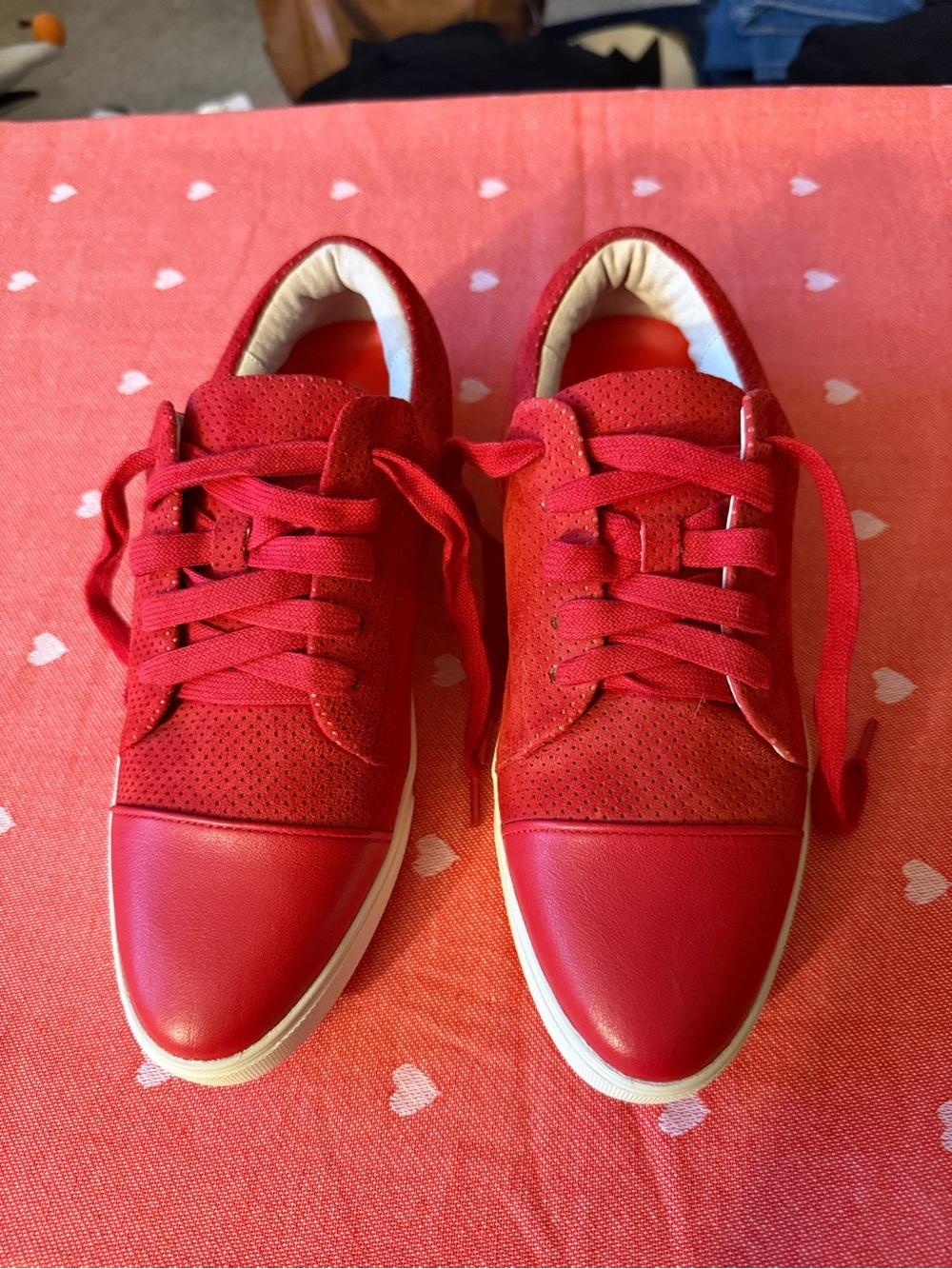 Red Low-Top Lace-Up Sneakers — Designed in Brooklyn